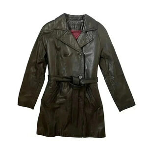 Vintage Nicole Miller Leather Trench Coat Jacket - 90s - Y2K - Black - Size S